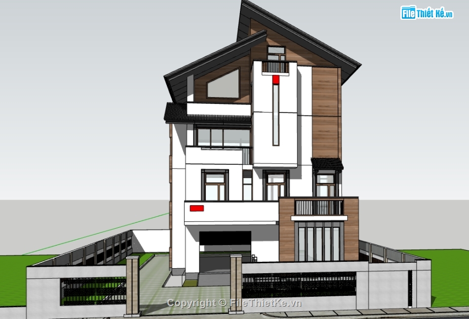 biệt thự 3 tầng,3d biệt thự 3 tầng,sketchup biệt thự 3 tầng,file su biệt thự 3 tầng