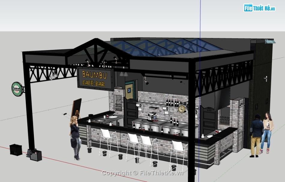 file sketchup quán bar,dựng 3d quán bar,file su quán cafe