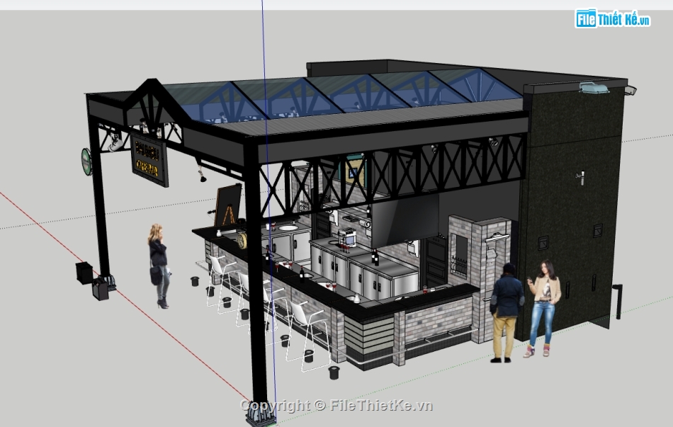 file sketchup quán bar,dựng 3d quán bar,file su quán cafe