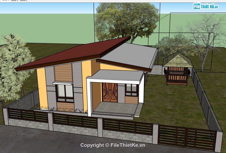 File 3d nhà 1 tầng,model 3d nhà 1 tầng,3d nhà 1 tầng,sketchup 3d nhà 1 tầng