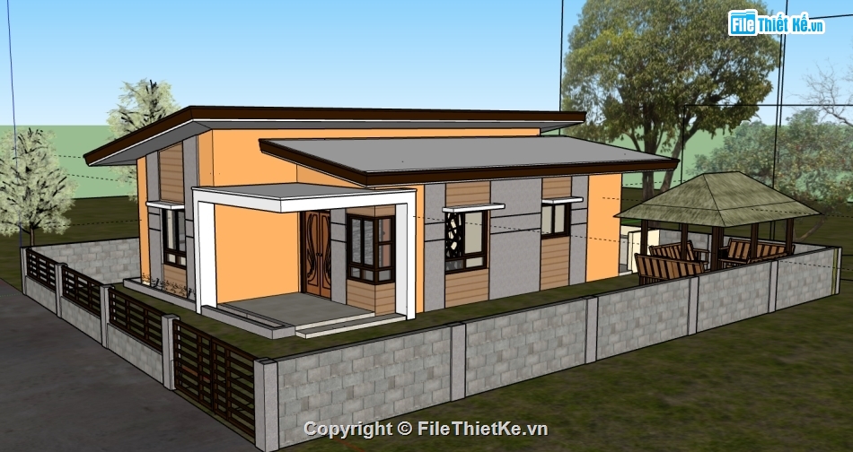 File 3d nhà 1 tầng,model 3d nhà 1 tầng,3d nhà 1 tầng,sketchup 3d nhà 1 tầng