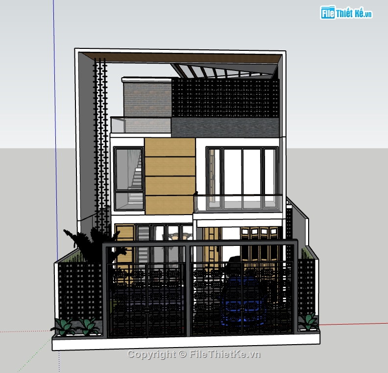 model su nhà phố 2 tầng 1 tum,file su nhà phố 2 tầng 1 tum,3d nhà phố 2 tầng 1 tum,sketchup nhà phố 2 tầng 1 tum