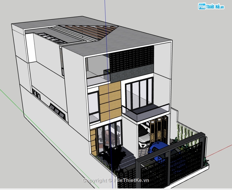 model su nhà phố 2 tầng 1 tum,file su nhà phố 2 tầng 1 tum,3d nhà phố 2 tầng 1 tum,sketchup nhà phố 2 tầng 1 tum