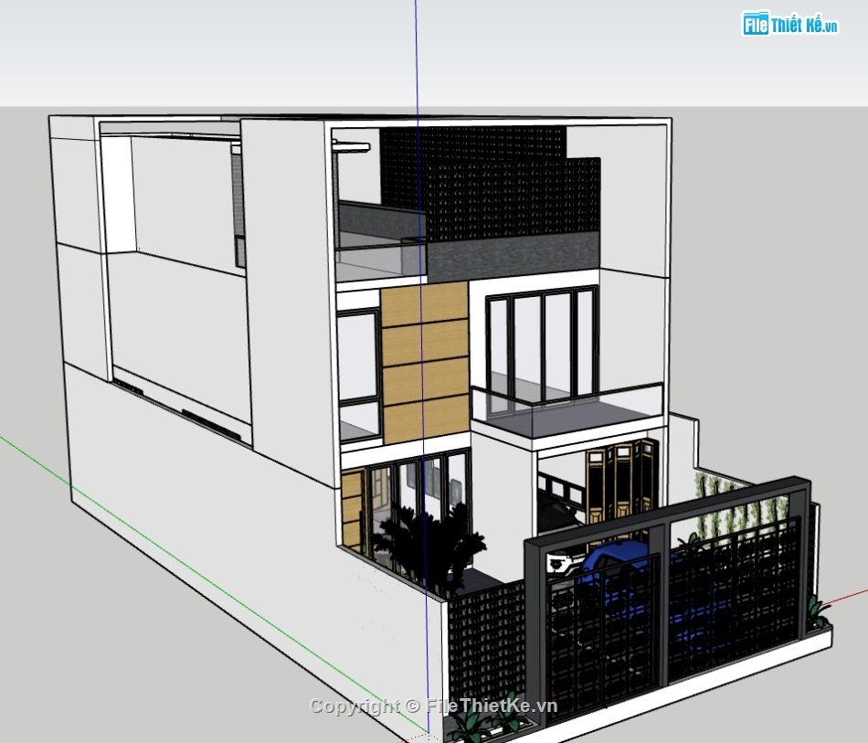 model su nhà phố 2 tầng 1 tum,file su nhà phố 2 tầng 1 tum,3d nhà phố 2 tầng 1 tum,sketchup nhà phố 2 tầng 1 tum