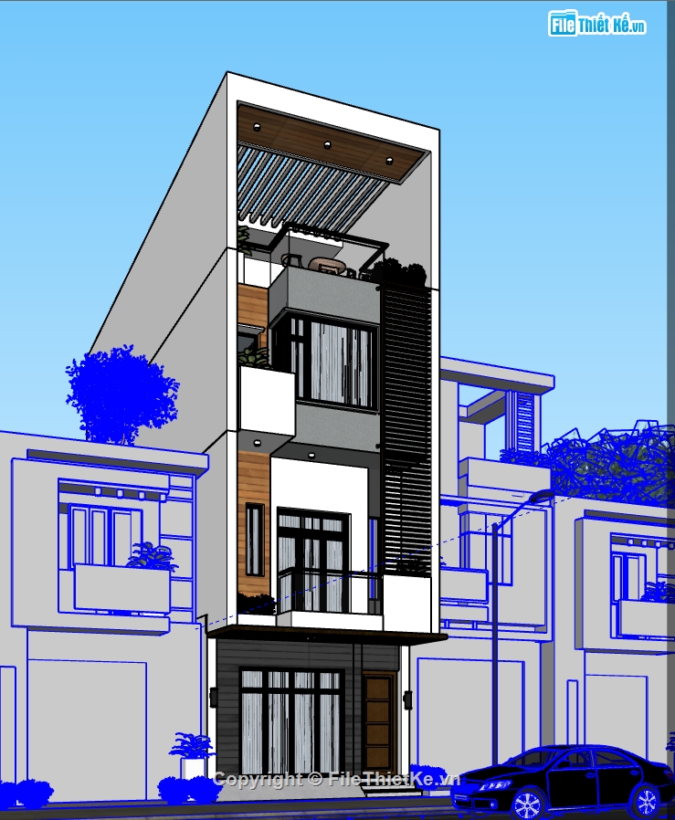 nhà 3 tầng file sketchup,file su nhà phố 3 tầng,nhà phố 3 tầng file sketchup,model su nhà phố 3 tầng,model sketchup nhà phố 3 tầng