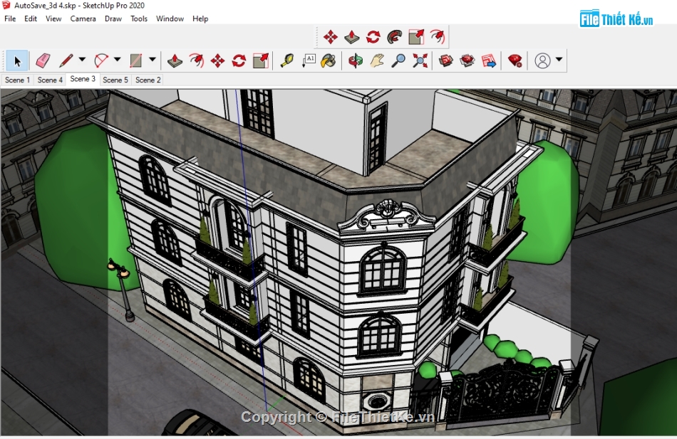 sketchup Nhà phố 3 tầng,Nhà phố 3 tầng tân cổ điển,File sketchup nhà phố 3 tầng,File su Nhà phố
