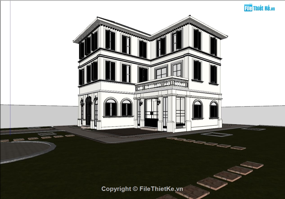 Sketchup biệt thự 3 tầng,File sketchup biệt thự,file sketchup biệt thự,file su biệt thự 3 tầng