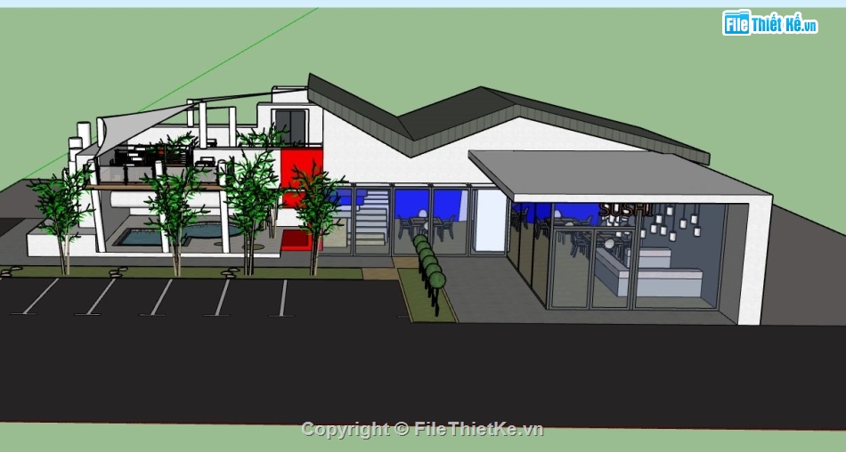 nhà hàng sketchup,model su nhà hàng,bao cảnh nhà hàng