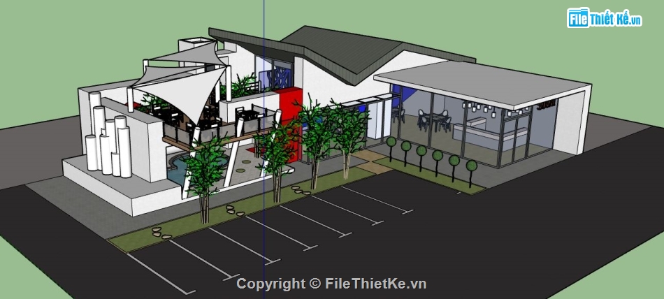 nhà hàng sketchup,model su nhà hàng,bao cảnh nhà hàng