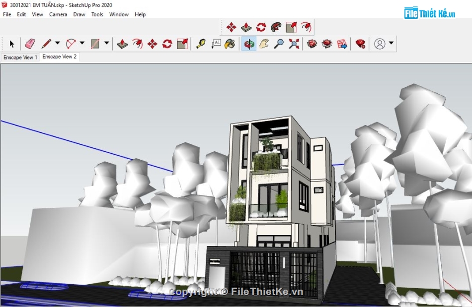 sketchup Nhà phố 3 tầng,File sketchup nhà phố 3 tầng,Nhà phố 3 tầng  9x19.4m,File sketchup Nhà phố,Nhà phố 3 tầng sketchup