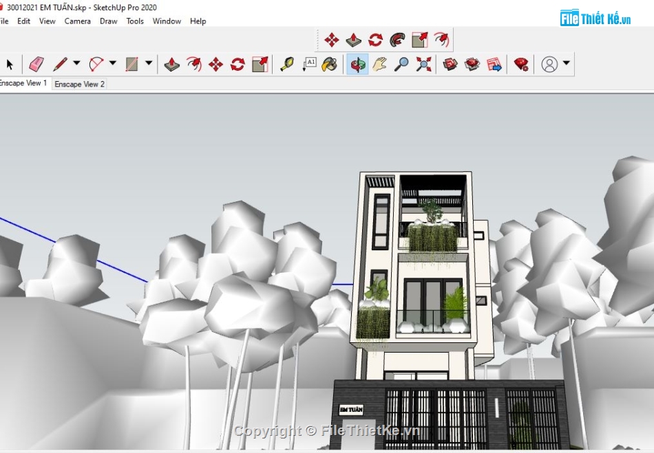 sketchup Nhà phố 3 tầng,File sketchup nhà phố 3 tầng,Nhà phố 3 tầng  9x19.4m,File sketchup Nhà phố,Nhà phố 3 tầng sketchup