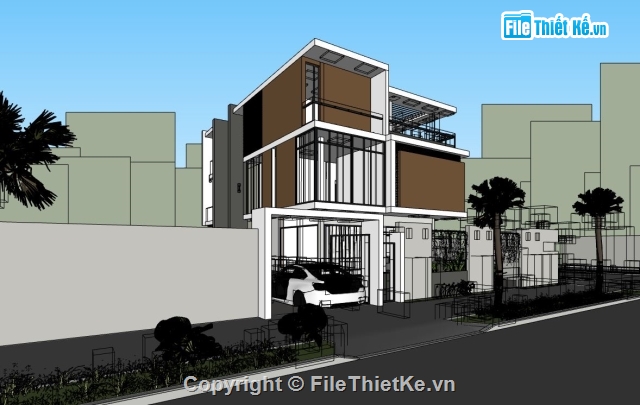 nhà phố kinh doanh,Sketchup nhà phố,Sketchup nhà 3 tầng,nhà phố 3 tầng