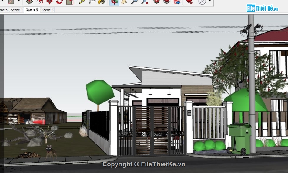 file sketchup nhà cấp 4 hiện đại,File sketchup nhà cấp 4,Model su nhà cấp 4,file su nhà 1 tầng