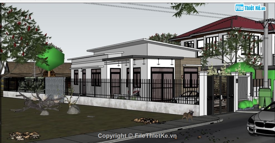 file sketchup nhà cấp 4 hiện đại,File sketchup nhà cấp 4,Model su nhà cấp 4,file su nhà 1 tầng