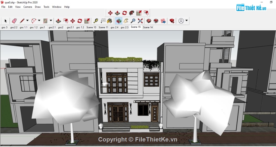 File sketchup Nhà 2 tầng,File sketchup Nhà phố  2 tầng,Nhà 2 tầng đẹp,Nhà phố 2 tầng