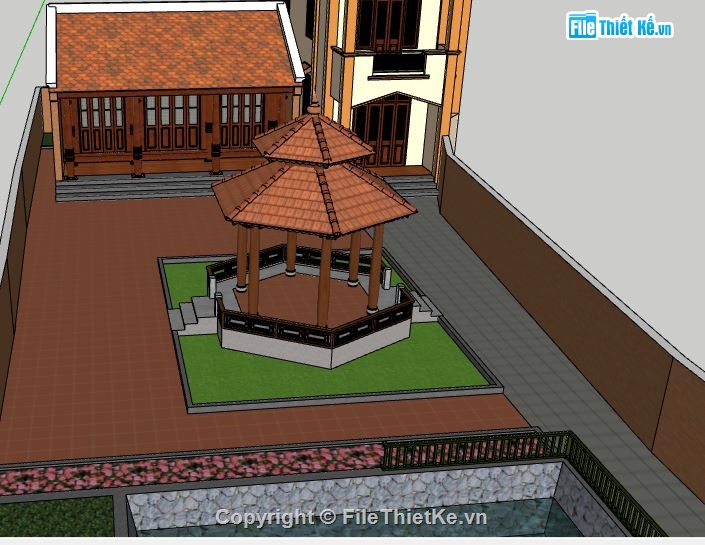 File sketchup chòi lục giác,bản vẽ chòi lục giác,file su chòi lục giác,File sketchup nhà thờ họ