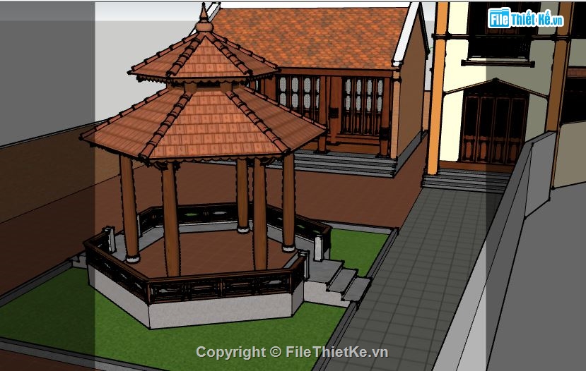 File sketchup chòi lục giác,bản vẽ chòi lục giác,file su chòi lục giác,File sketchup nhà thờ họ