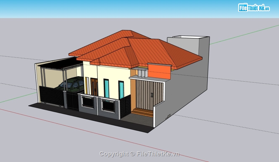 biệt thự sketchup,sketchup biệt thự 1 tầng,phối cảnh biệt thự 1 tầng,thiết kế biệt thự 1 tầng,model sketchup biệt thự 1 tầng