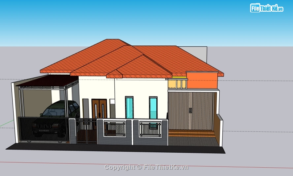 biệt thự sketchup,sketchup biệt thự 1 tầng,phối cảnh biệt thự 1 tầng,thiết kế biệt thự 1 tầng,model sketchup biệt thự 1 tầng