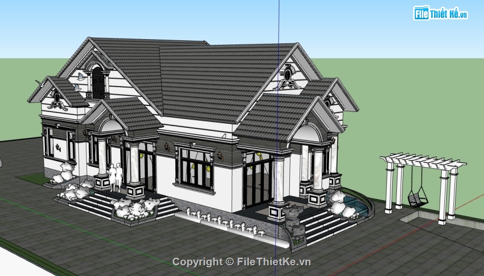 biệt thự sketchup,biệt thự 1 tầng,biệt thự,su biệt thự,sketchup biệt thự