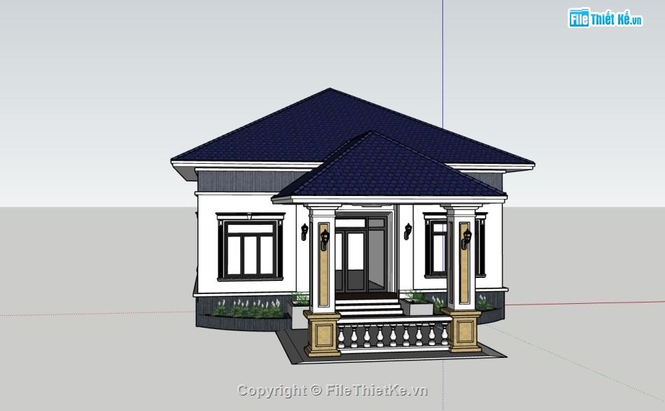 biệt thự 1 tầng,biệt thự sketchup,model su biệt thự 1 tầng,phối cảnh biệt thự 1 tầng