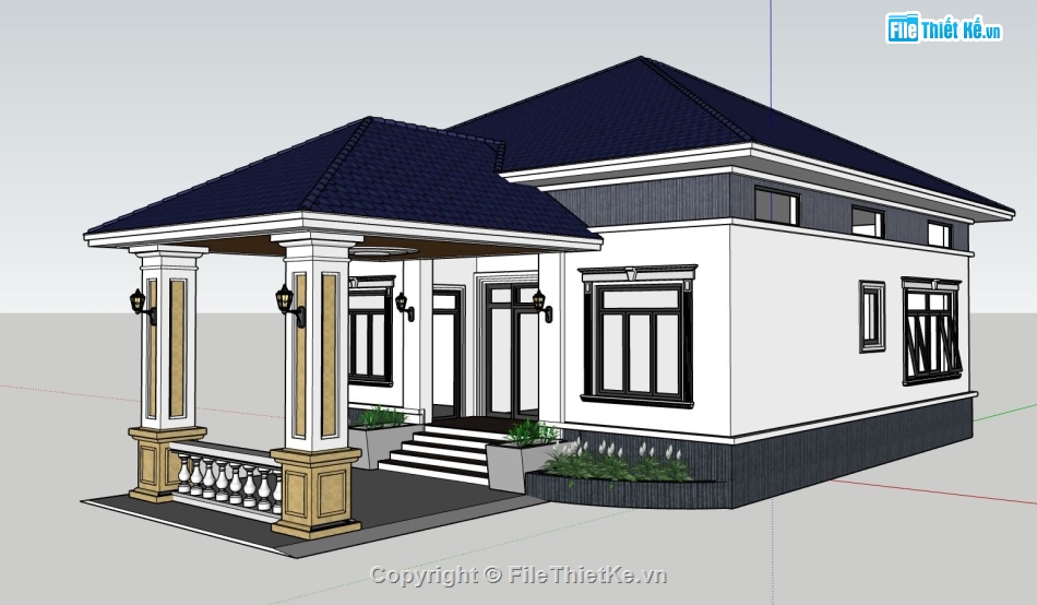 biệt thự 1 tầng,biệt thự sketchup,model su biệt thự 1 tầng,phối cảnh biệt thự 1 tầng