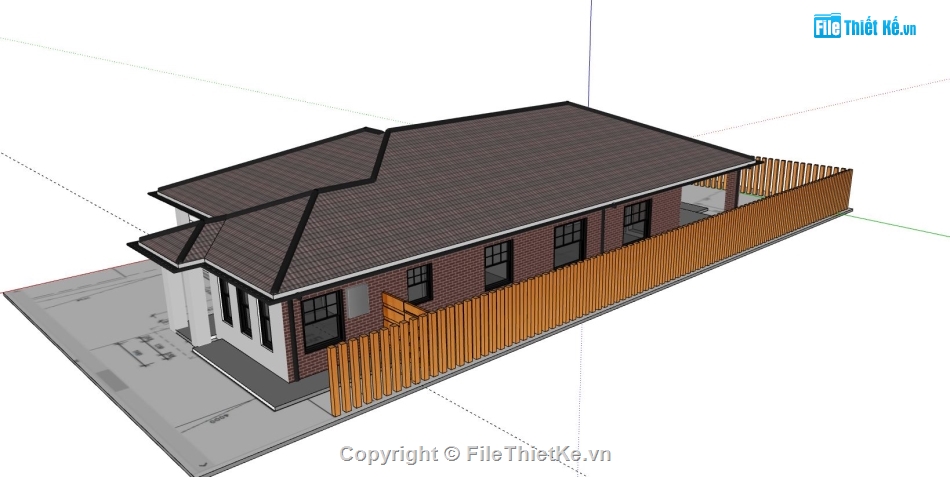 biệt thự 1 tầng,biệt thự sketchup,sketchup phối cảnh biệt thự,mẫu biệt thự đẹp