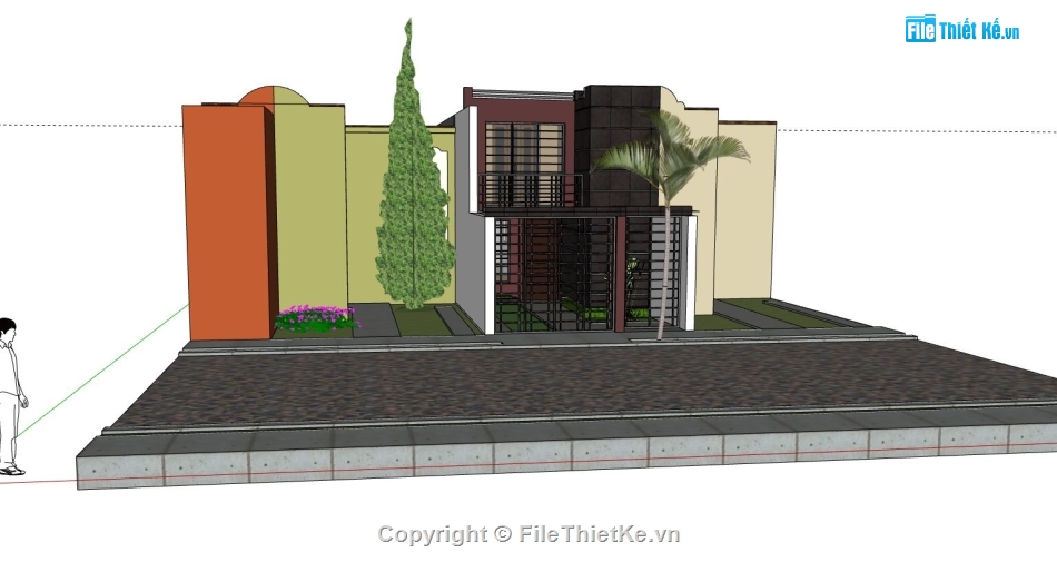 sketchup biệt thự 1 tầng,biệt thự sketchup,File sketchup biệt thự 1 tầng