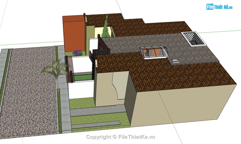 sketchup biệt thự 1 tầng,biệt thự sketchup,File sketchup biệt thự 1 tầng