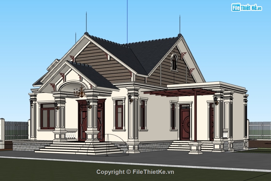 biệt thự 1 tầng,su biệt thự 1 tầng,sketchup biệt thự,sketchup biệt thự 1 tầng