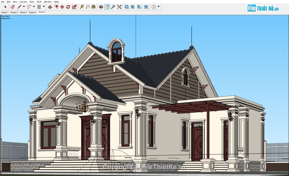Nhà phố,Sketchup 3 tầng,nhà phố full,Sketchup nhà phố,biệt thự 1 tầng