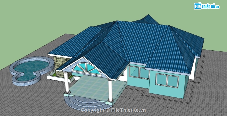 Biệt thự 1 tầng,model su biệt thự 1 tầng,biệt thự 1 tầng file su,sketchup biệt thự 1 tầng,biệt thự 1 tầng model su