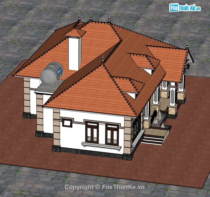 biệt thự 1 tầng file su,model su biệt thự 1 tầng,file su biệt thự 1 tầng,sketchup biệt thự 1 tầng