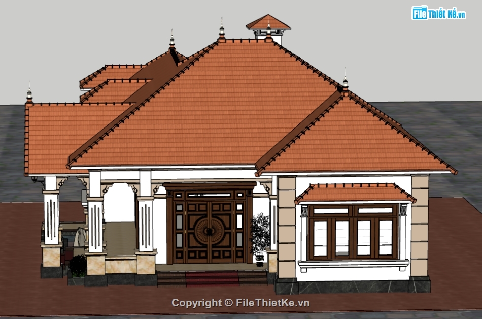 biệt thự 1 tầng file su,model su biệt thự 1 tầng,file su biệt thự 1 tầng,sketchup biệt thự 1 tầng
