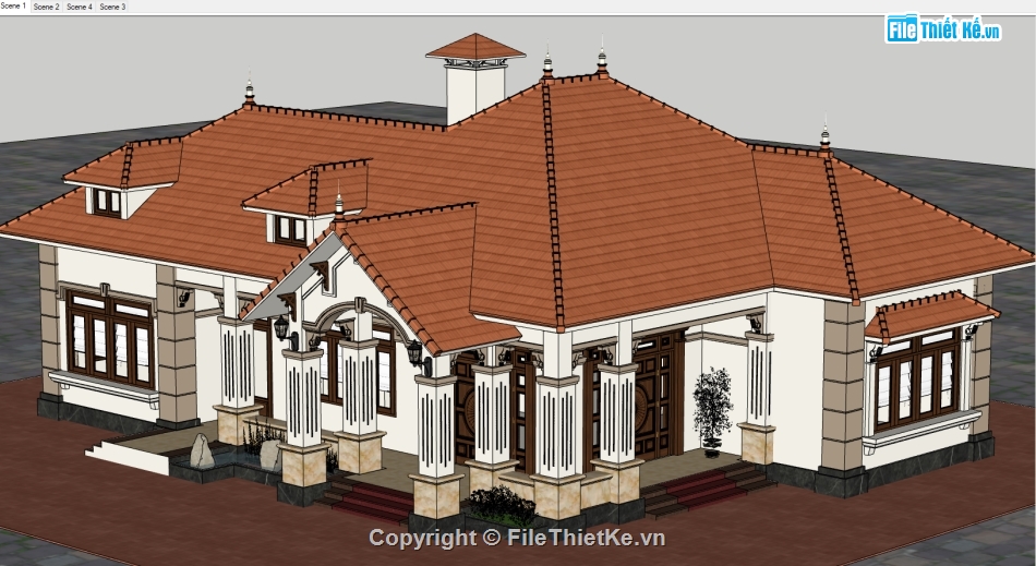 biệt thự 1 tầng file su,model su biệt thự 1 tầng,file su biệt thự 1 tầng,sketchup biệt thự 1 tầng