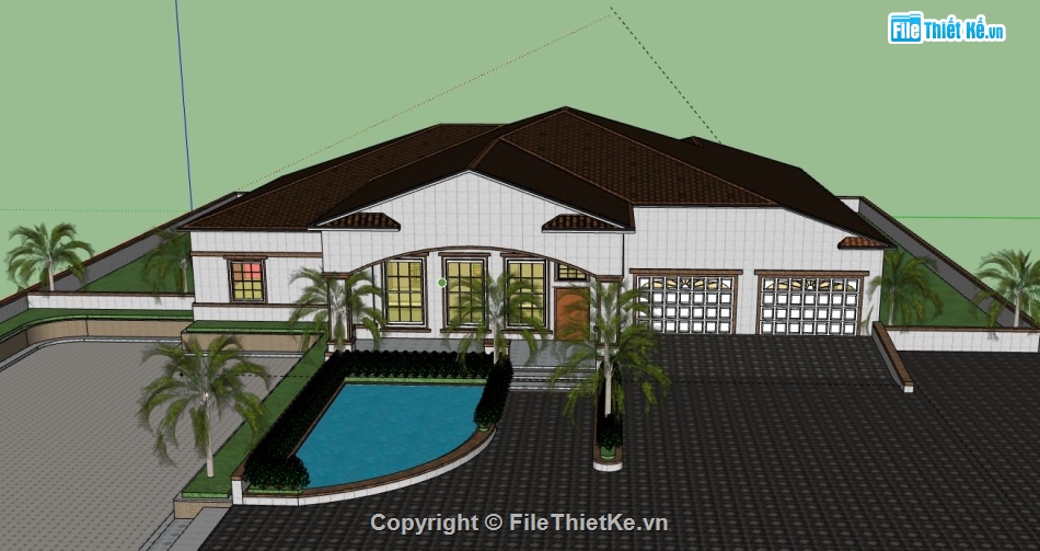 Biệt thự 1 tầng,model su biệt thự 1 tầng,biệt thự 1 tầng file sketchup