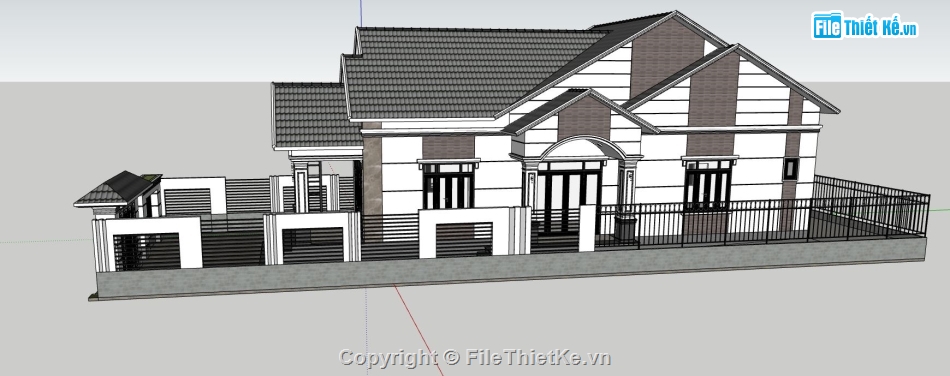 biệt thự 1 tầng,sketchup biệt thự,model su biệt thự 1 tầng,phối cảnh biệt thự 1 tầng