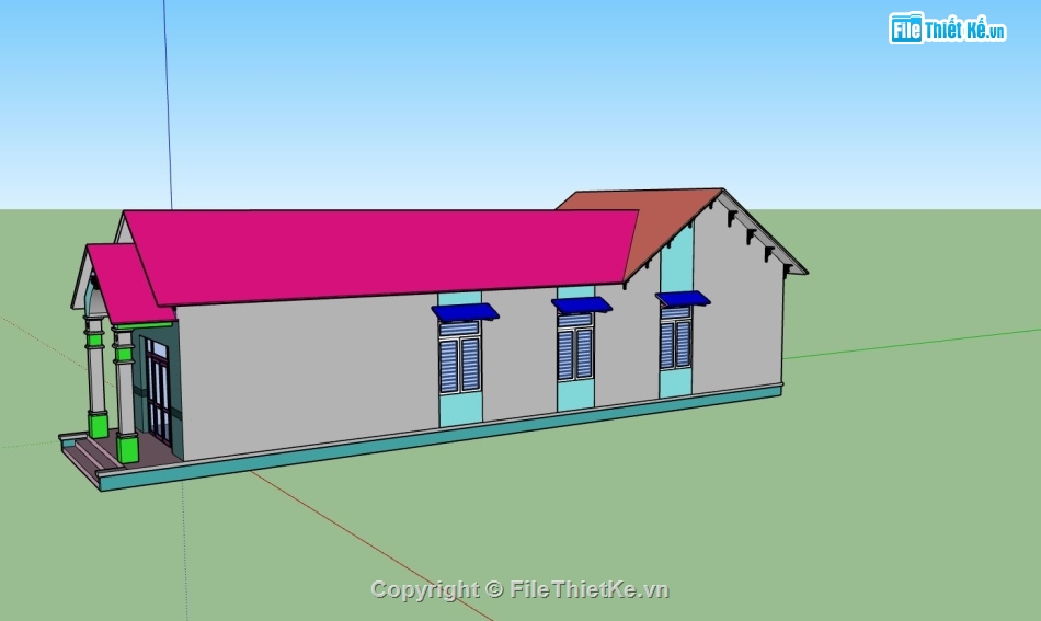 biệt thự 1 tầng,model su biệt thự 1 tầng,phối cảnh biệt thự 1 tầng,file sketchup biệt thự hiện đại