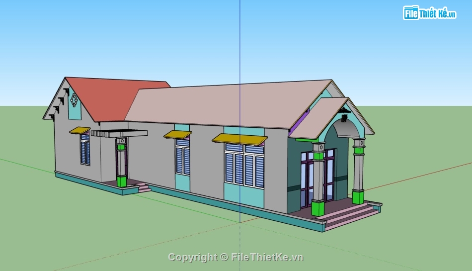 biệt thự 1 tầng,model su biệt thự 1 tầng,phối cảnh biệt thự 1 tầng,file sketchup biệt thự hiện đại