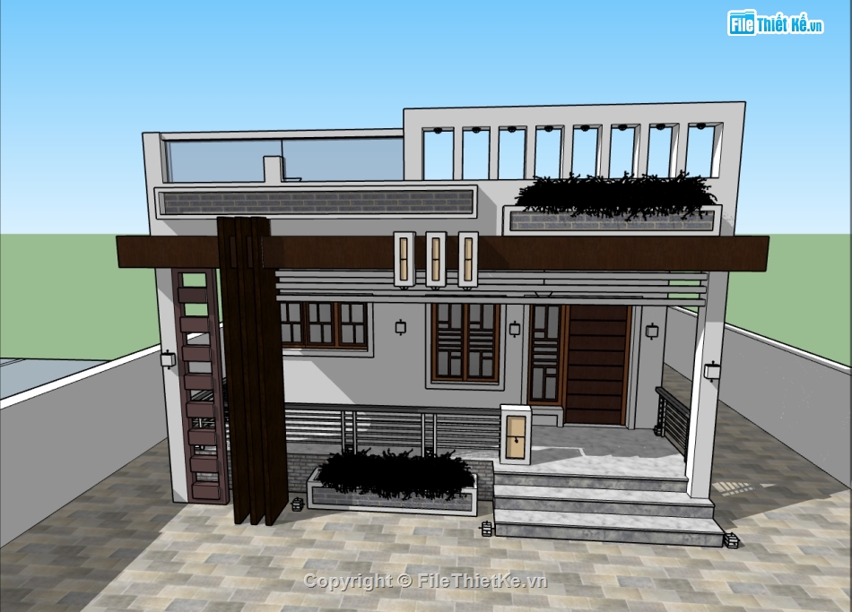 biệt thự 1 tầng file  sketchup,biệt thự 1 tầng,model su biệt thự 1 tầng,file su biệt thự 1 tầng