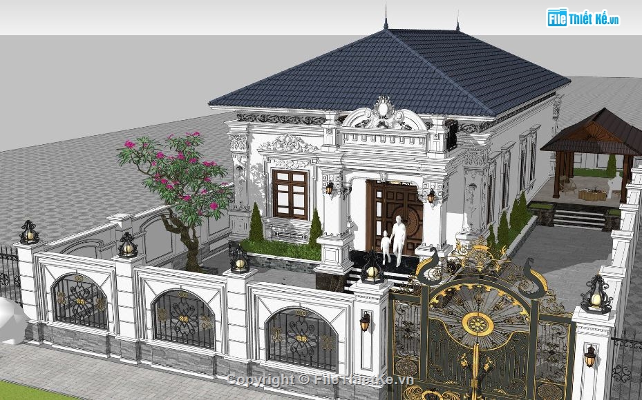 biệt thự 1 tầng,biệt thự sketchup,biệt thự tân cổ điển