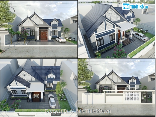 SU nhà cấp 4,Sketchup biệt thự,SU biệt thự 1 tầng,Sketchup nhà cấp 4