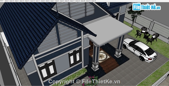 SU nhà cấp 4,Sketchup biệt thự,SU biệt thự 1 tầng,Sketchup nhà cấp 4