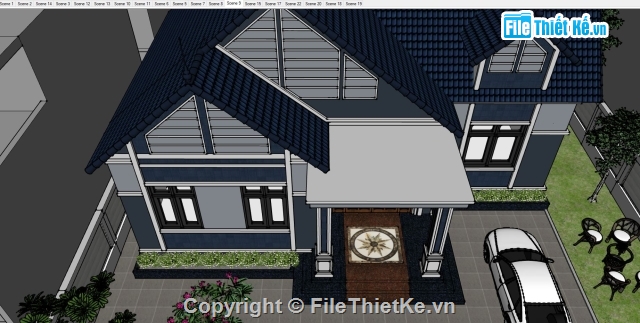 SU nhà cấp 4,Sketchup biệt thự,SU biệt thự 1 tầng,Sketchup nhà cấp 4