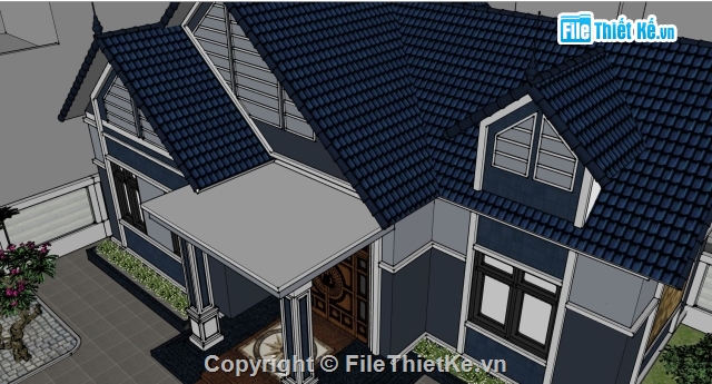 SU nhà cấp 4,Sketchup biệt thự,SU biệt thự 1 tầng,Sketchup nhà cấp 4