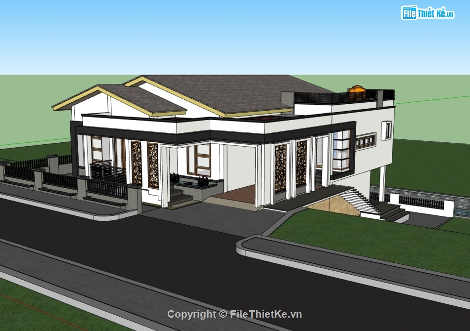 biệt thự 1 tầng,biệt thự sketchup,sketchup biệt thự,sketchup biệt thự 1 tầng,biệt thự  tầng