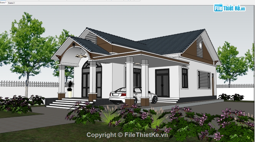 nhà mái thái 1 tầng sketchup,sketchup 1 tầng,sketchup nhà 1 tầng,bản vẽ su nhà 1 tầng,model su nhà 1 tầng,file sketchup nhà 1 tầng