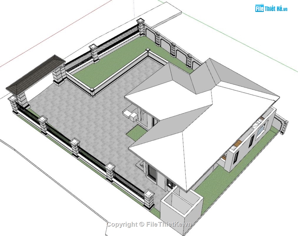 File sketchup Biệt thự  1 tầng,sketchup Biệt thự  1 tầng,sketchup Biệt thự,biệt thự  sketchup,Sketchup nhà 1 tầng,Sketchup mái nhật