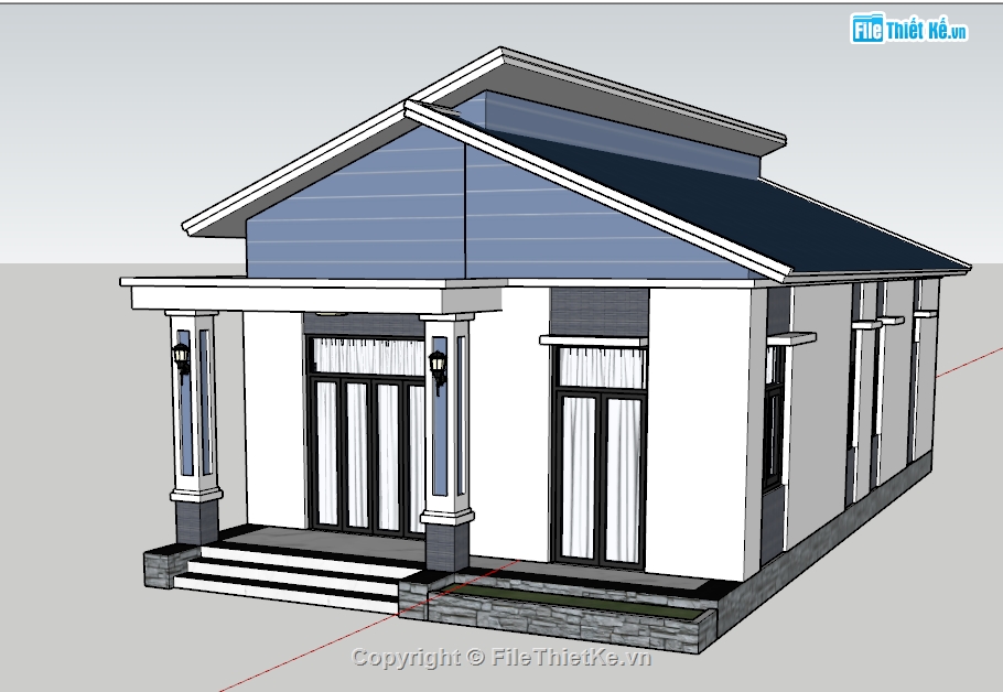 file sketchup biệt thự 1 tầng,sketchup biệt thự 1 tầng,file su biệt thự 1 tầng,Biệt thự 1 tầng 7.6x14m,Sketchup biệt thự 1 tầng