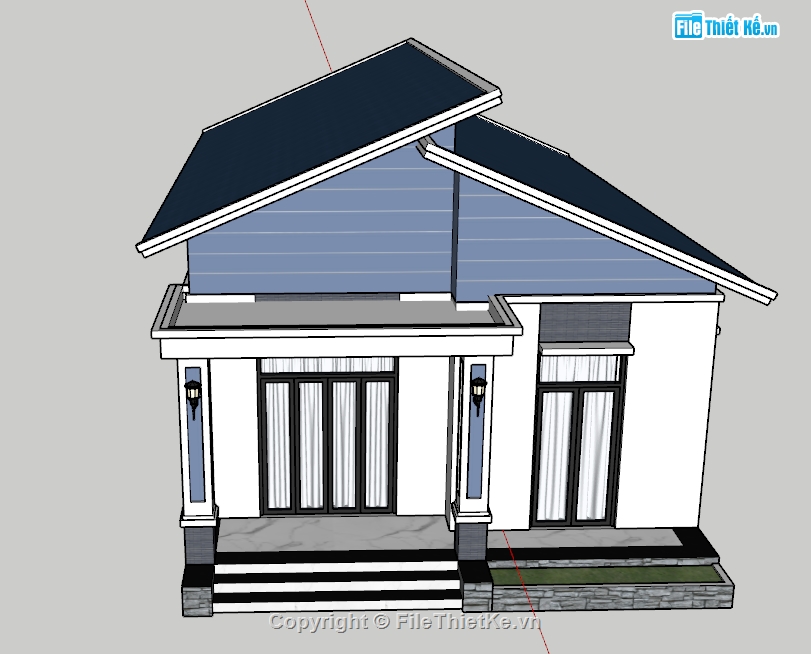 file sketchup biệt thự 1 tầng,sketchup biệt thự 1 tầng,file su biệt thự 1 tầng,Biệt thự 1 tầng 7.6x14m,Sketchup biệt thự 1 tầng